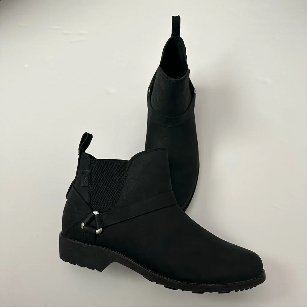 Teva De La Vina Dos Chelsea Ankle Boots Women 8 Black Leather Shoes - Picture 4 of 8